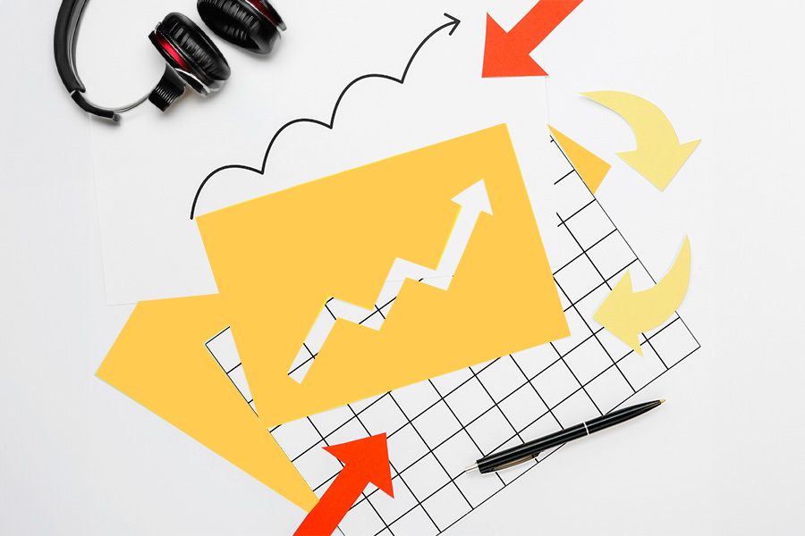 charts with uptrending arrows signifying future trends in virtual assistance